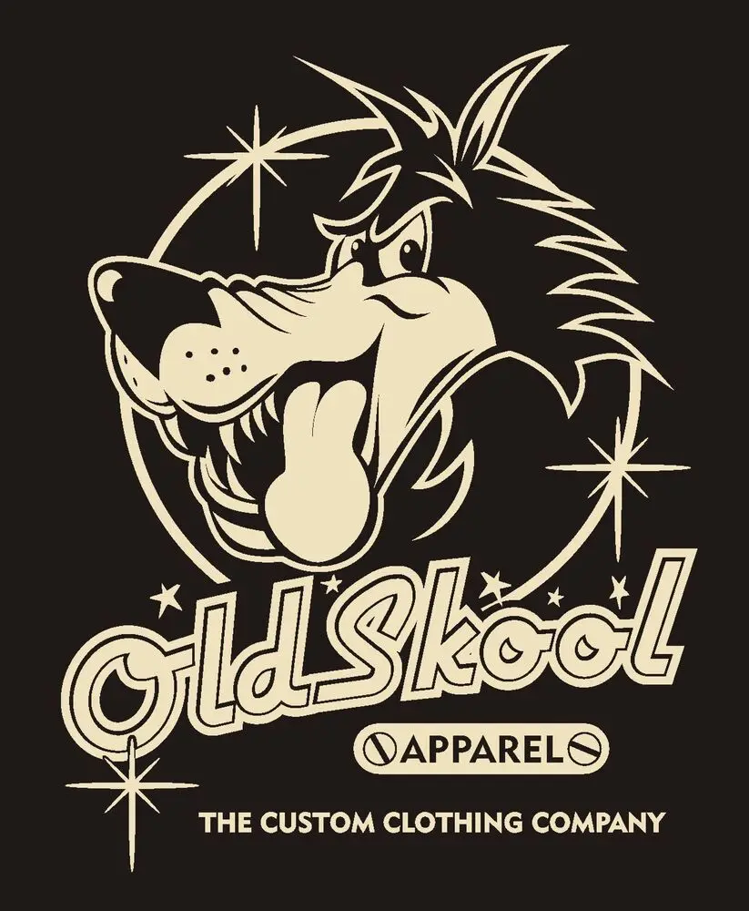 Branded Oldskool Wolf Logo Classic Hotrod Vintage  T Shirt OS01 BLK