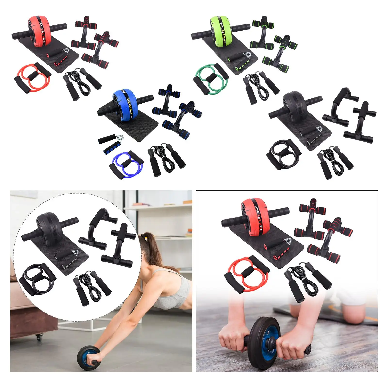 Ab Wheel Wheel Abdominal Wheel for Beginners and Advanced Users Indoor Fitness Equipment Set Knee Pad Push up Bars Hand Gripper