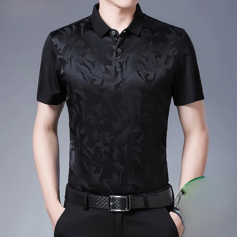 

Silk ort Sve irt Casual Thin Sle for Middle-Aged Men Faionable Ice Silk f Sve T-irt Busin Casual U...