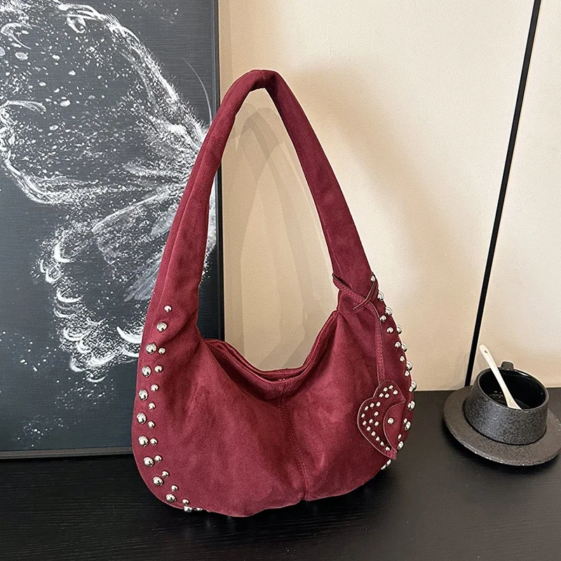 Bolsos de hombro de hilo de coser de gamuza sintética para mujer, bandolera versátil de estilo Retro para ir al trabajo, a la moda, otoño 2024