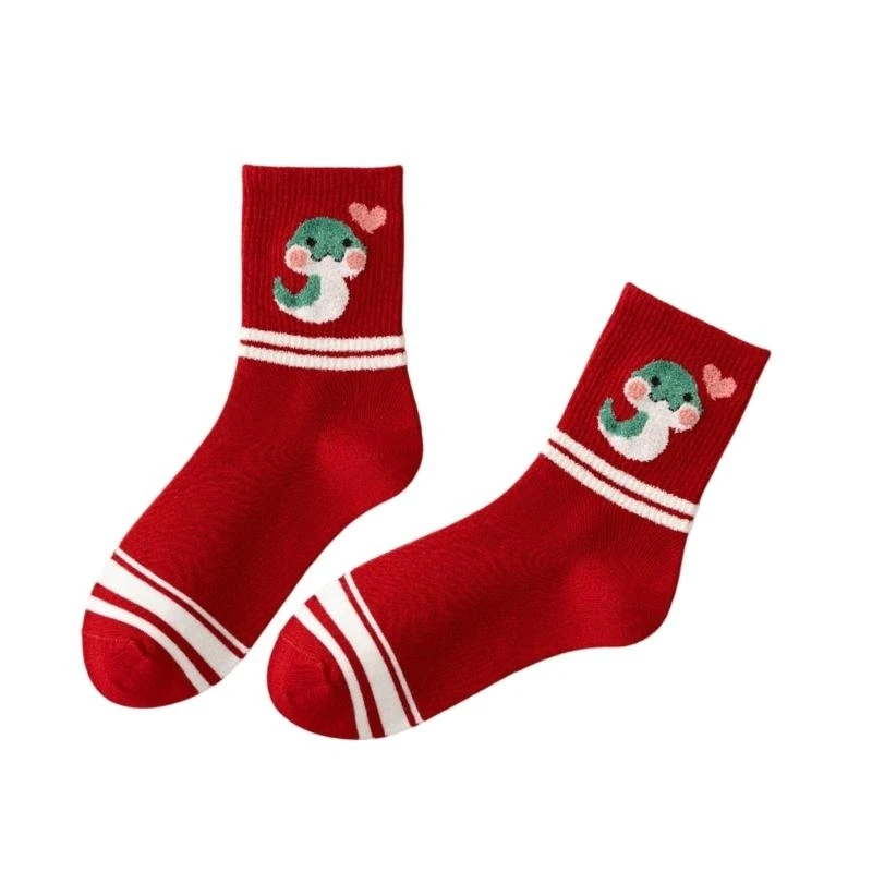 

Cotton Socks for Snake Birth Year Bringing Luck Women Chinese New Year Zodiacs Cartoon Pattern Striped Ankle Socks Gift 15UB