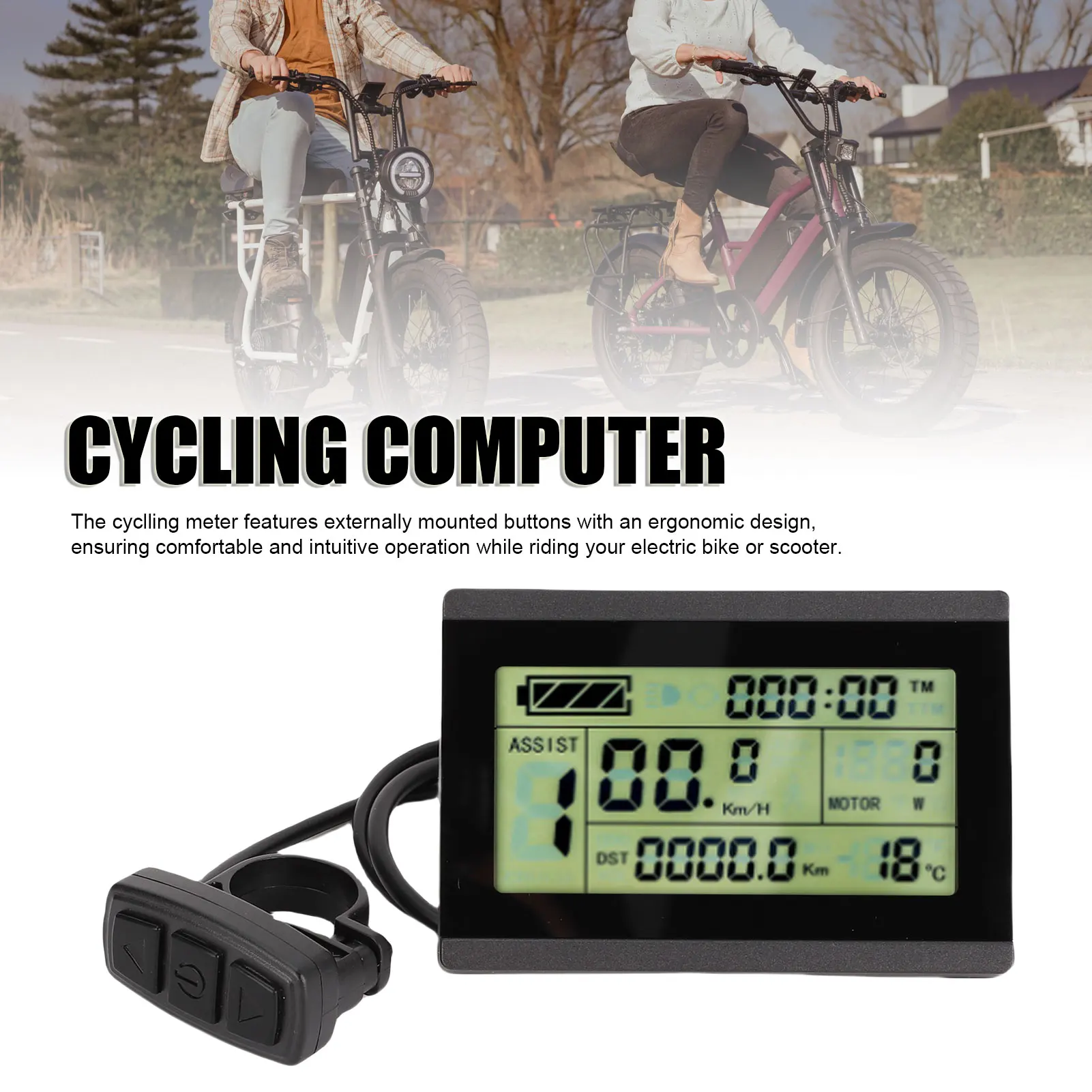 Cycling Computer Electric Scooter LCD Display USB 24V 36V 48V Electric Bike Control Panel Meter with 5 Pin Water Proof Connector