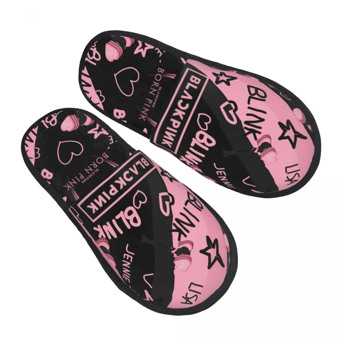 Custom Bp Pinks Kpop Blacks Music Memory Foam Slippers Women Cozy Warm House Slippers