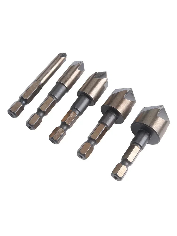 5PCS M35 Cobalt Countersink Drill Bit Set 82 Degree 5 Flute Hex Shank Chamfering Drill Woodworking Tool HSS Countersunk Drill