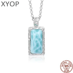 XYOP 925 Silver Gift Rectangular Pendant In Natural Blue Larimar Design, Collection Of Unique Wedding Party Occasions Fairy High