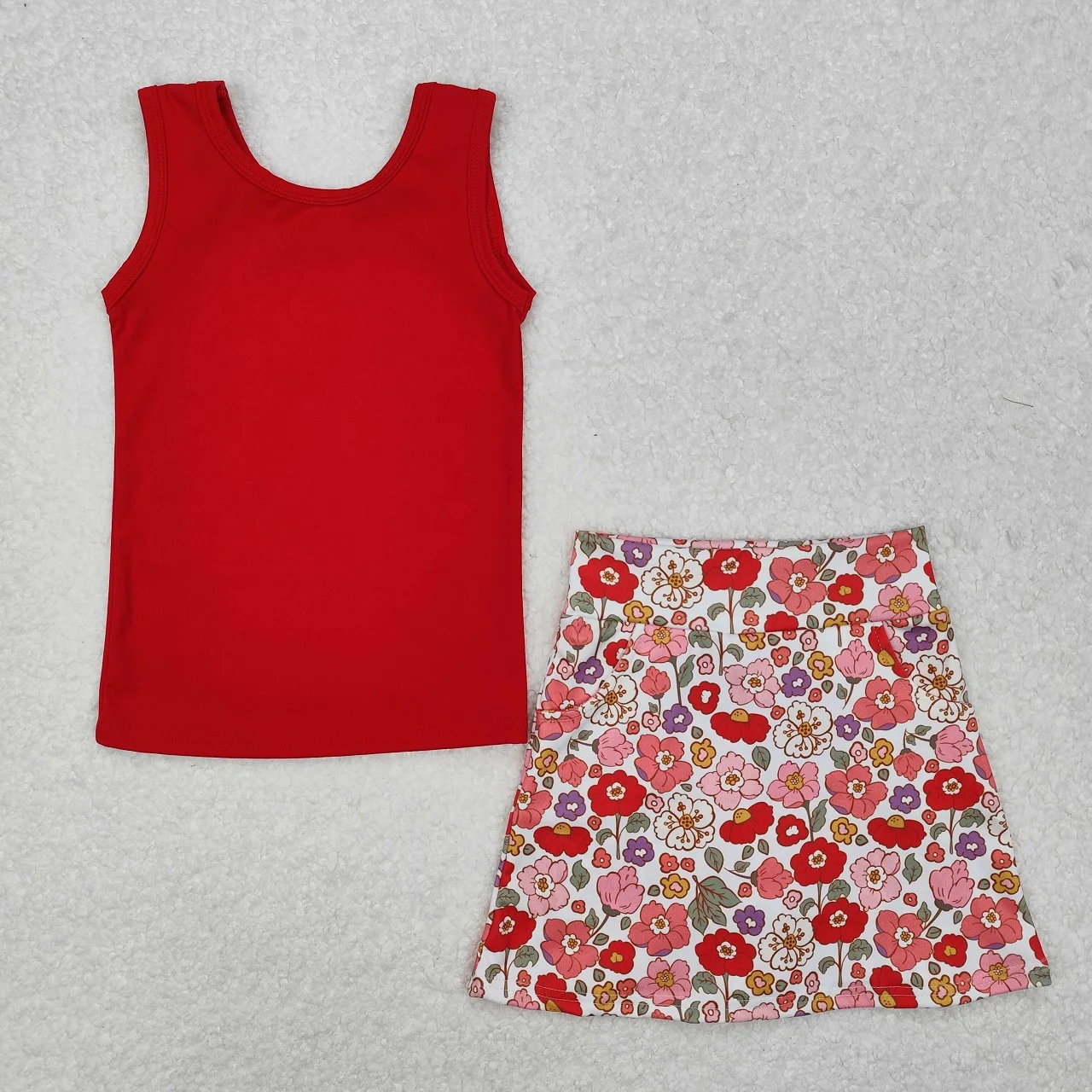 Wholesale Baby Girl Sleeveless Red Shirt Children Active Wear Outfit Infant Toddler Kids Skirt Shorts Skorts Set Clothes