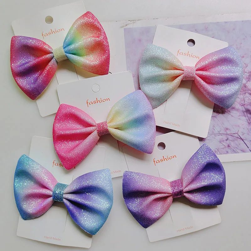 5pcs/lot Rainbow Gradient Bow Hairpin children's hair clip colorful  hairpin  hair clip girls' baby headwear