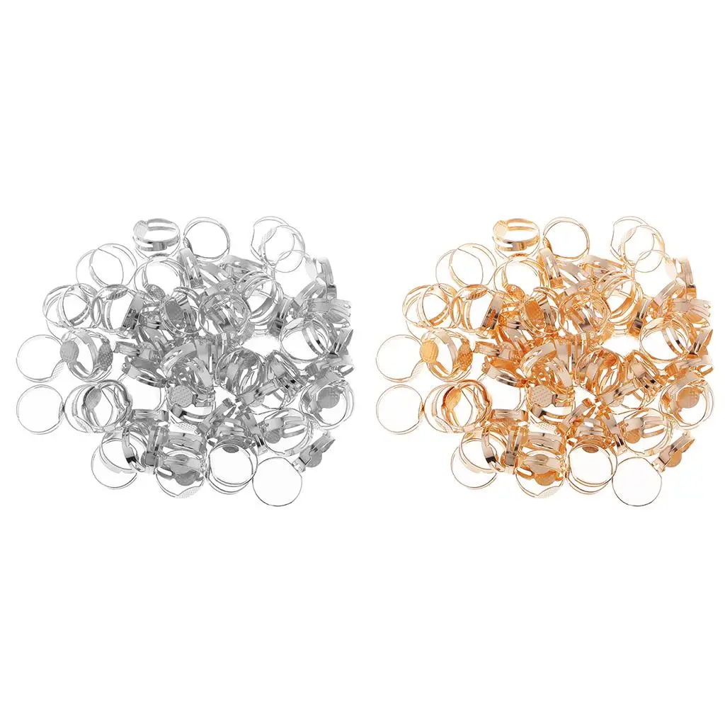 

100 Pieces Adjustable Ring round 8mm Cabochon Bezel Settings