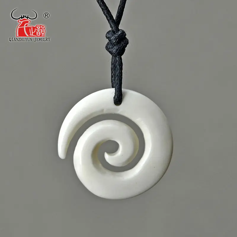 GX017 Hot Sale New Zealand Maori yak bone Koru pendant handmade jewelry Primitive tribes totem amulet spiral pendant for gift
