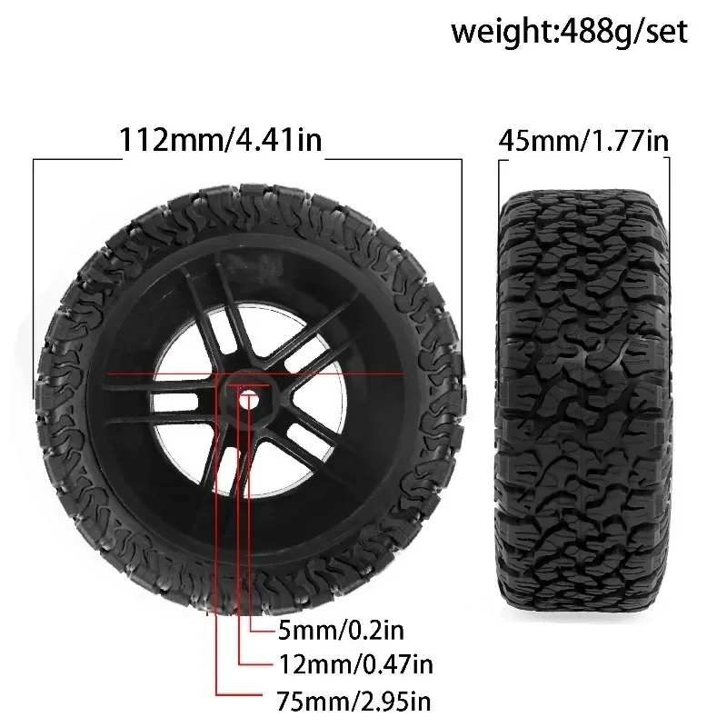 

1:10 112mm Short Course Truck Tire Wheel Tyre 12mm Hex Rim For Trxs Slash Arrma Senton HuanQi 727 Vkar 10sc HPI HSP RC Car