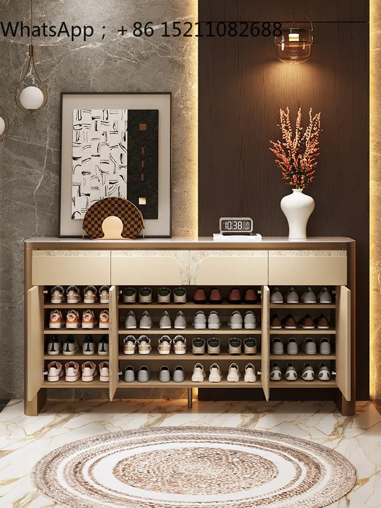 LLY shoe cabinet storage integrated wall solid wood light luxury high-end sense large-capacity entrance cabinet