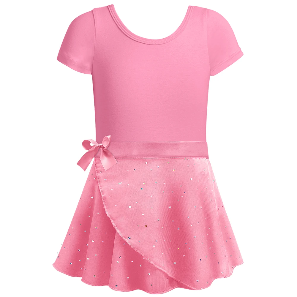 Mädchen Ballett Trikots mit abnehmbarem Rock Combo Krawatte Kurzarm Ballett Tanz Kleid Outfit Kinder Gymnastik Kostüm – Detail 21
