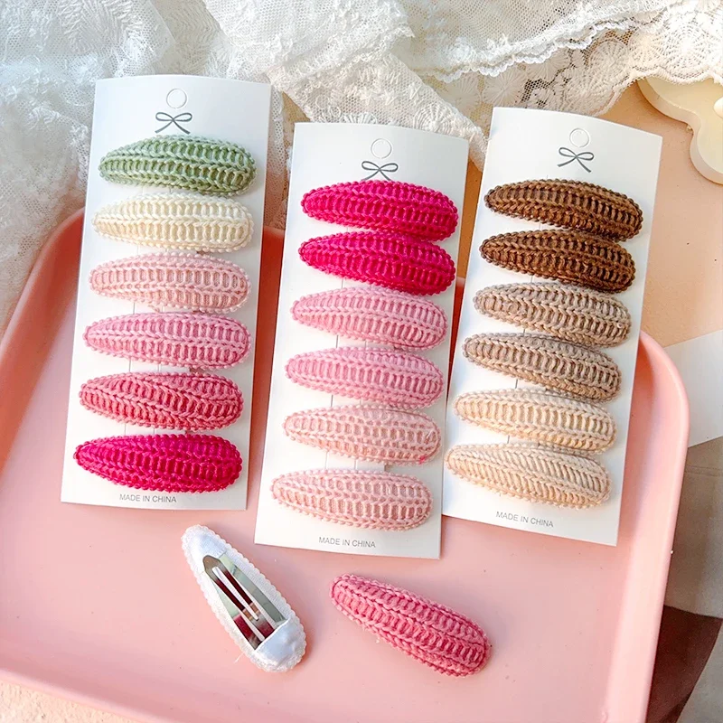 6Pcs 귀여운 인쇄 BB 클립 패션 수제 크로 셰 뜨개질 소녀 헤어 클립 아기 헤어 액세... - 2