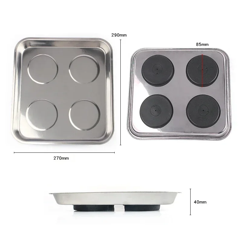 Magnetic Parts Tray Stainless Steel Square Bowl For Screws Nut Small Parts Storage Automotive Repair Hardware Tools Organizers