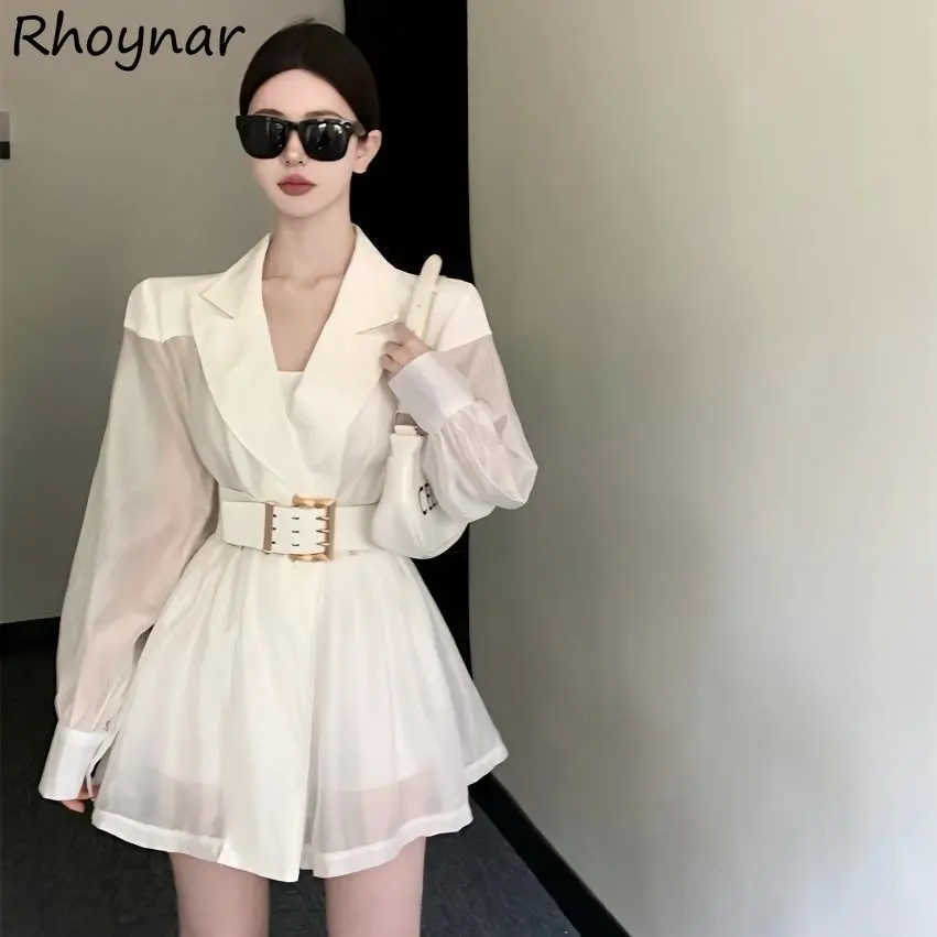 Blazers Women with Belt Defined Chic Slim Thin Breathable Summer Sexy Solid Korean Fashion Clothing Notched Overcoats Harajuku