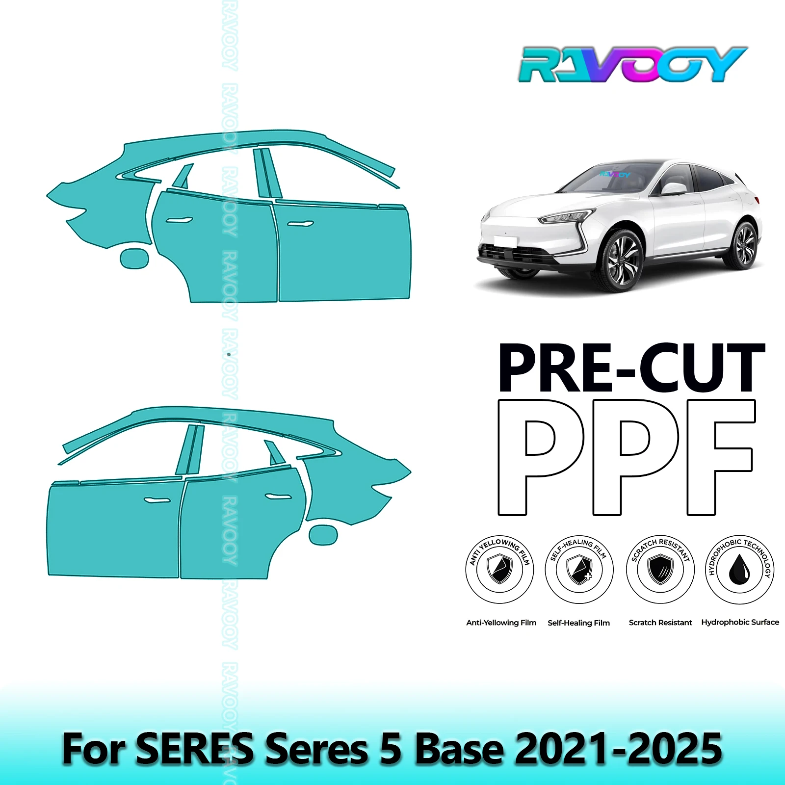 

For SERES Seres 5 Base 2021-2025 8.5mil Clear Matte Pre-Cut PPF Door & A/B Pillar Kit TPU Paint Protection Film Set