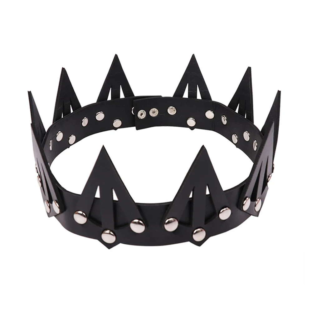 Leather Crown Unisex King Queen Gothic Crown Halloween Masquerade Cosplay Wedding Birthday Party Costume Accessories Props