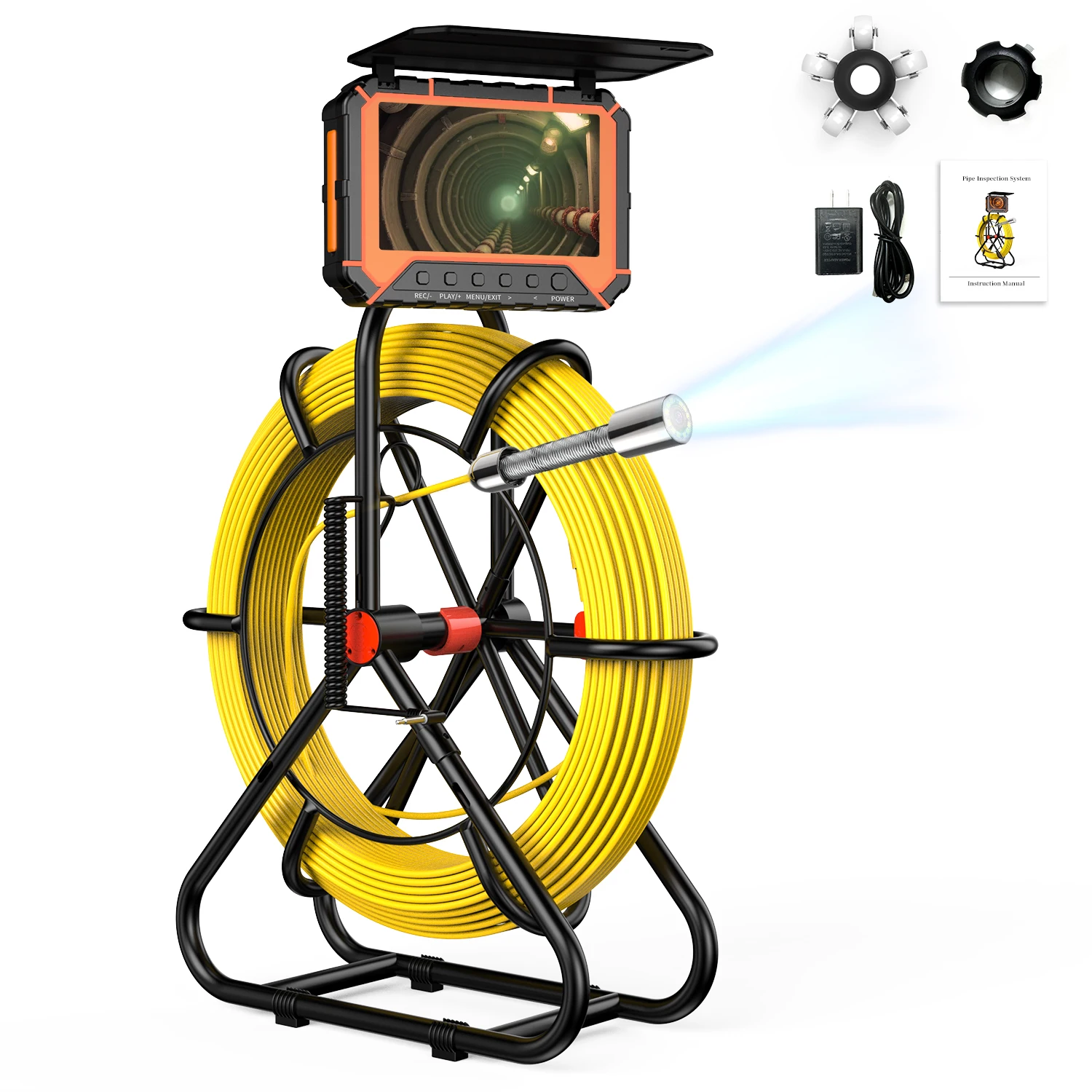30M/98.4FT Sewer Camera Night Vision 4.3'' Video Screen 16GB Drain Pipe Inspection Camera 23MM/0.9Iin Memory Card Data