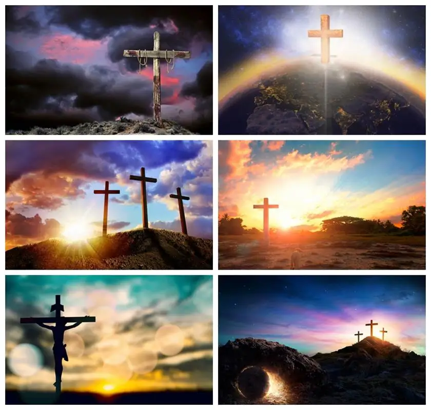 

Laeacco Jesus Holy Bible Cross Background Dusk Nature Scenery Room Decoration Portrait Photographic Backdrop For Photo Studio