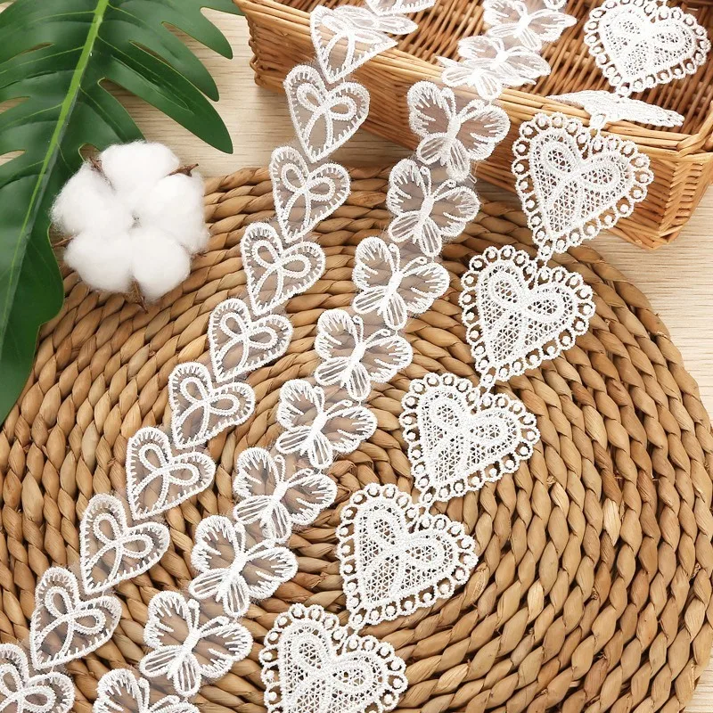 Lace Trim edge Embroidery heart Butterfly diy white for children's wear Clothing Accessory 1 Yard/lot