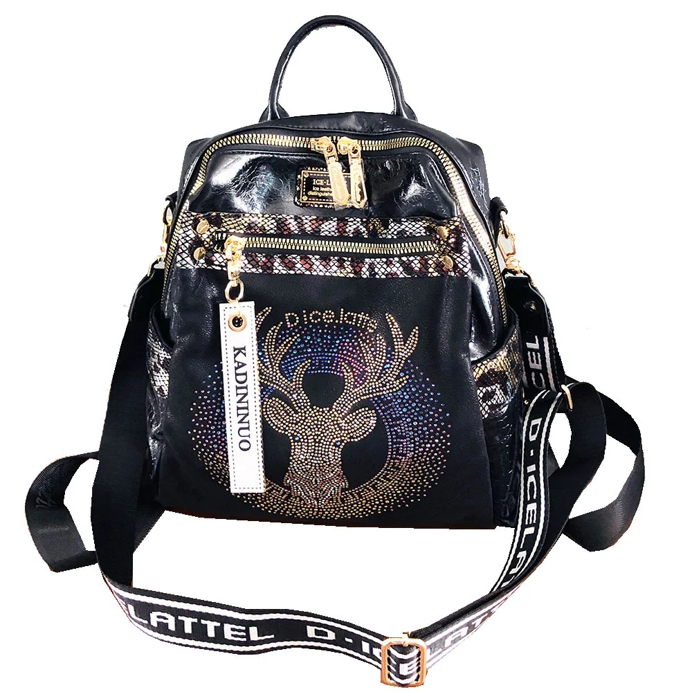 Trend Backpack Fashion New Soft Leather Sac À Dos Femme Hot Diamond Shoulder Satchel Rucksack Female Bags