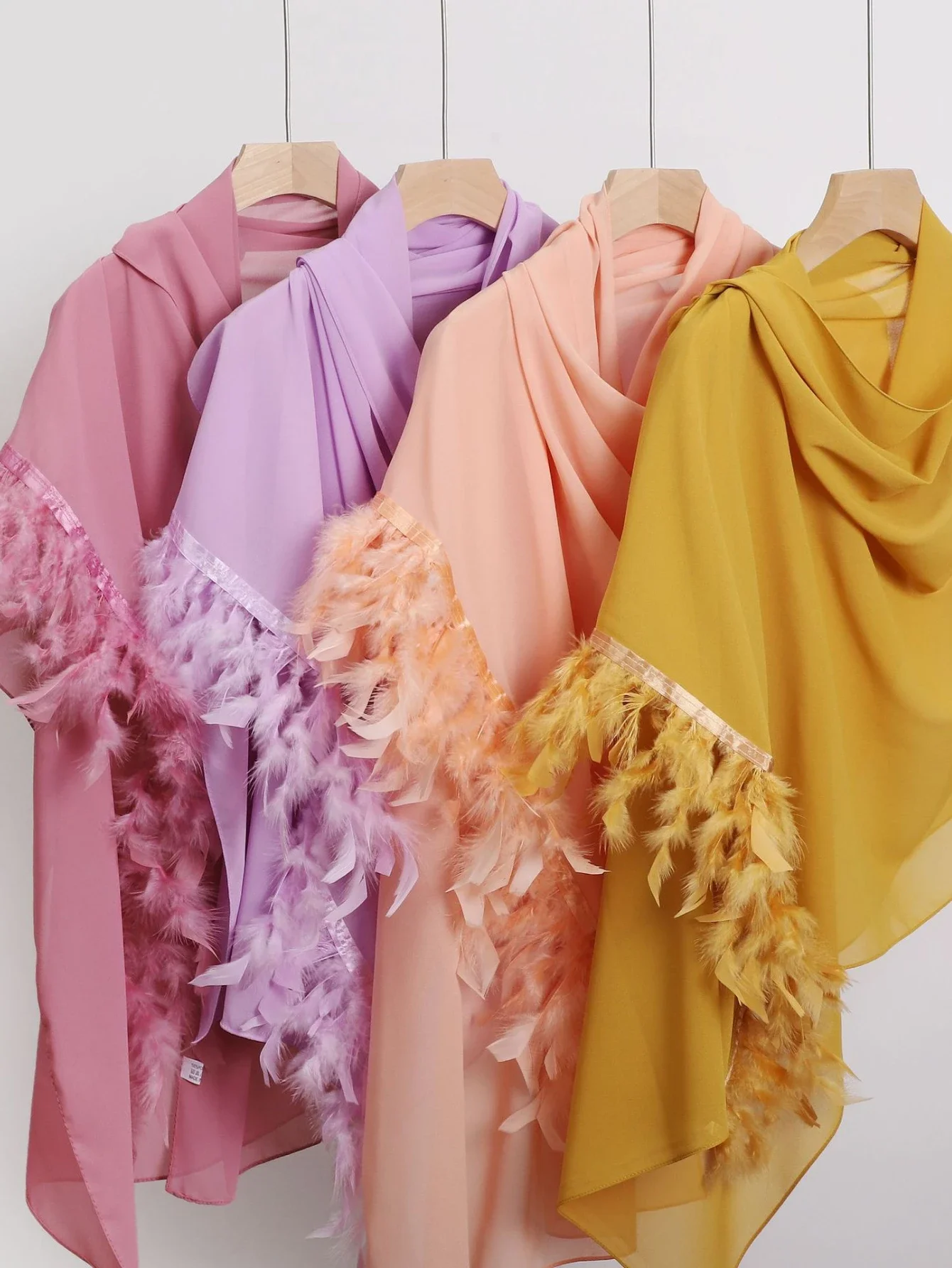 Women Luxury Feather Hijab New Solid Color Headscarf Chiffon Elegant Unique Muslim Scarf Shawl Fashion Islamic Veil Headband