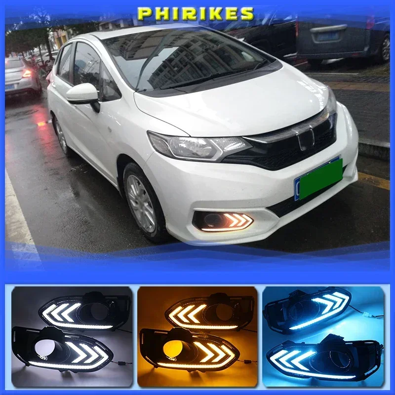 2pcs For Honda jazz fit 2018 2019 LED DRL Daytime Running Lights Daylight Fog Lamp Cover With Turn signal lamp