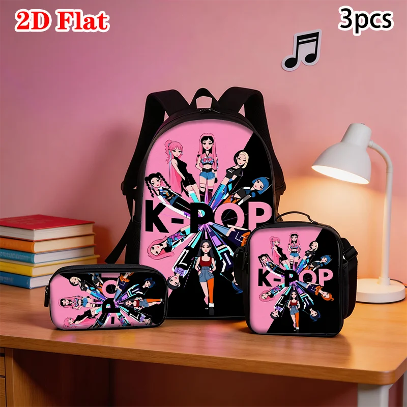 3pcs K-POP Girl Group Pattern Backpack Set Lightweight Large Capacity School Bag Travel Bag with Shoulder Bag Pencil Bag Gift