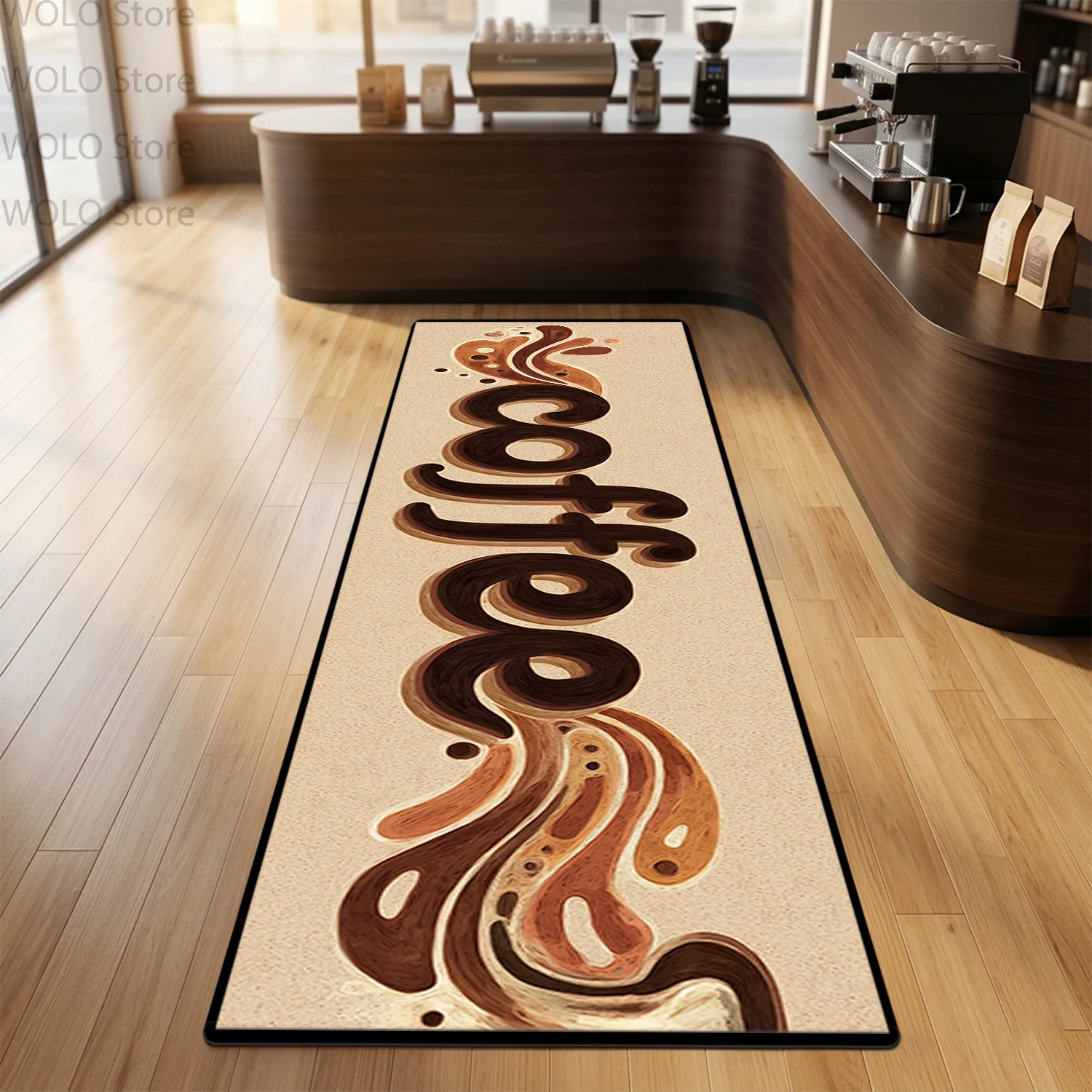 Coffee Themed Brown Runner Carpet Store Dining Room Decoration Long Hallway Rug Non-slip Washable Kitchen Floor Mats Lint-free
