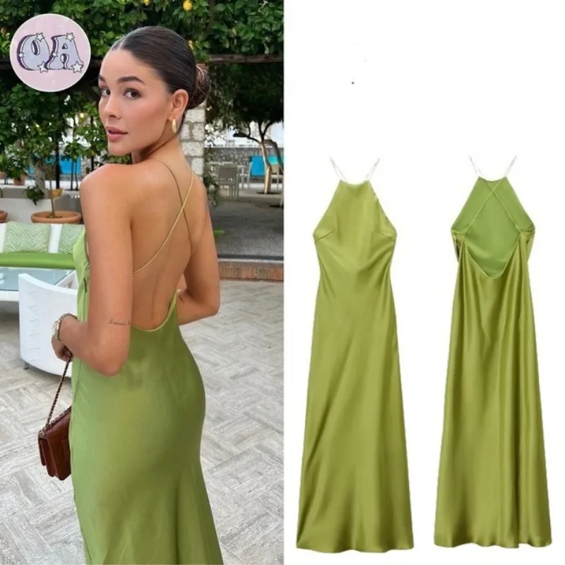 

Sexy Backless Party Dresses Women Satin Holidays Summer Dress Elegant Classic Solid Color Club Evening Gowns Chic Women Clothing