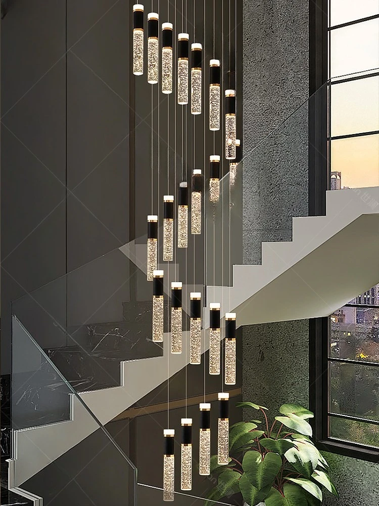 Villa giratória escada lustre de cristal vazio 2025 nova luz moderna luxo edifício duplex