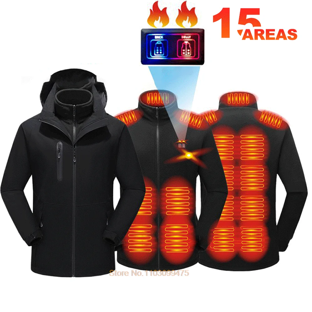 Heated Jacket Men Warm Vest USB Self Heating Jacket Women 15 Areas Heated Coat Ski Camping Hiking Winter Cotton Clothes Washed