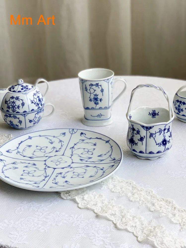 

Синяя глазурь, европейская ретро-цветочная керамическая тарелка, корзина для хранения, кружка