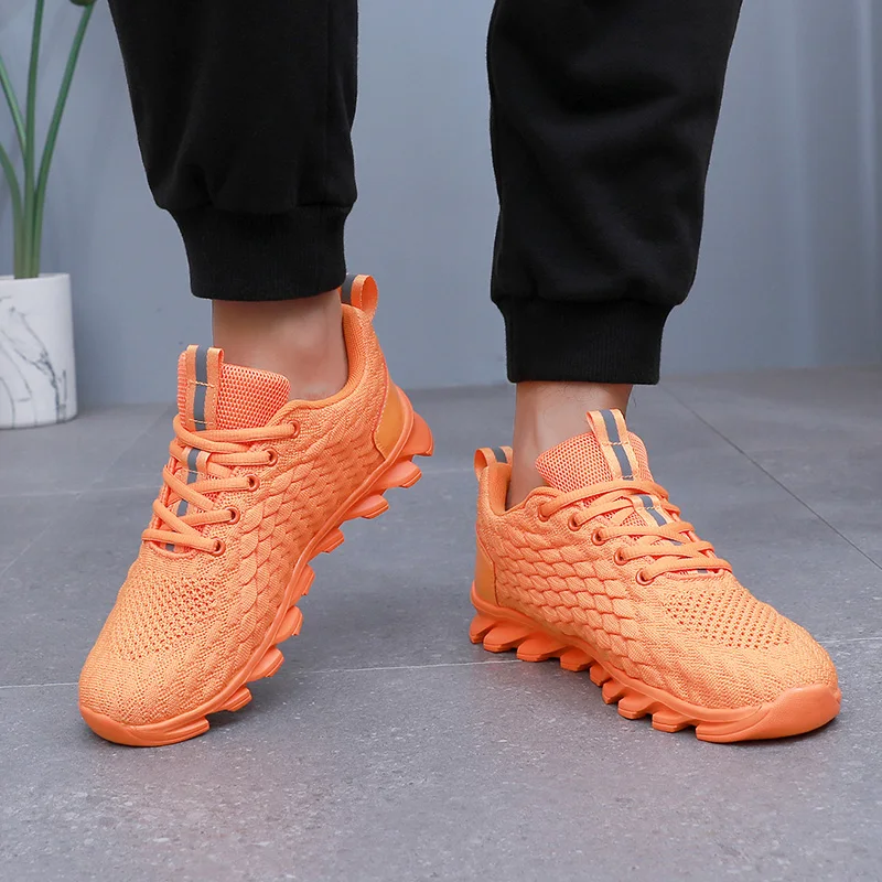 Hot Sale Orange Men's Casual Sneaker Knit Breathable Lightweight Sneakers Men Comfort Lace-Up Sports Shoes Man zapatillas hombre