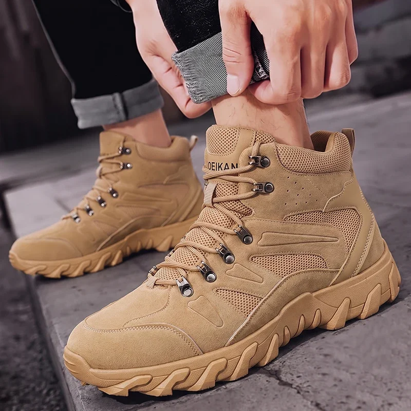 Mehrfarbige, hoch geschnittene taktische Herrenstiefel mit Schnürung, stoßdämpfend, rutschfest, ideal zum Campen, Wandern und für den täglichen Gebrauch. – Detail 6
