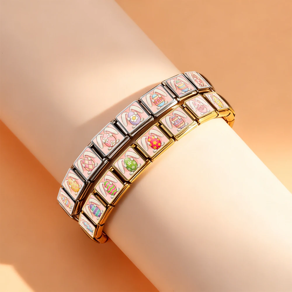 Originaldesign Niedliches Süßes Osterei Party-Schmuck Feiertagsgeschenke Italienische Verbindung passend für 9mm Edelstahl-Charm-Armband DIY – Detail 5