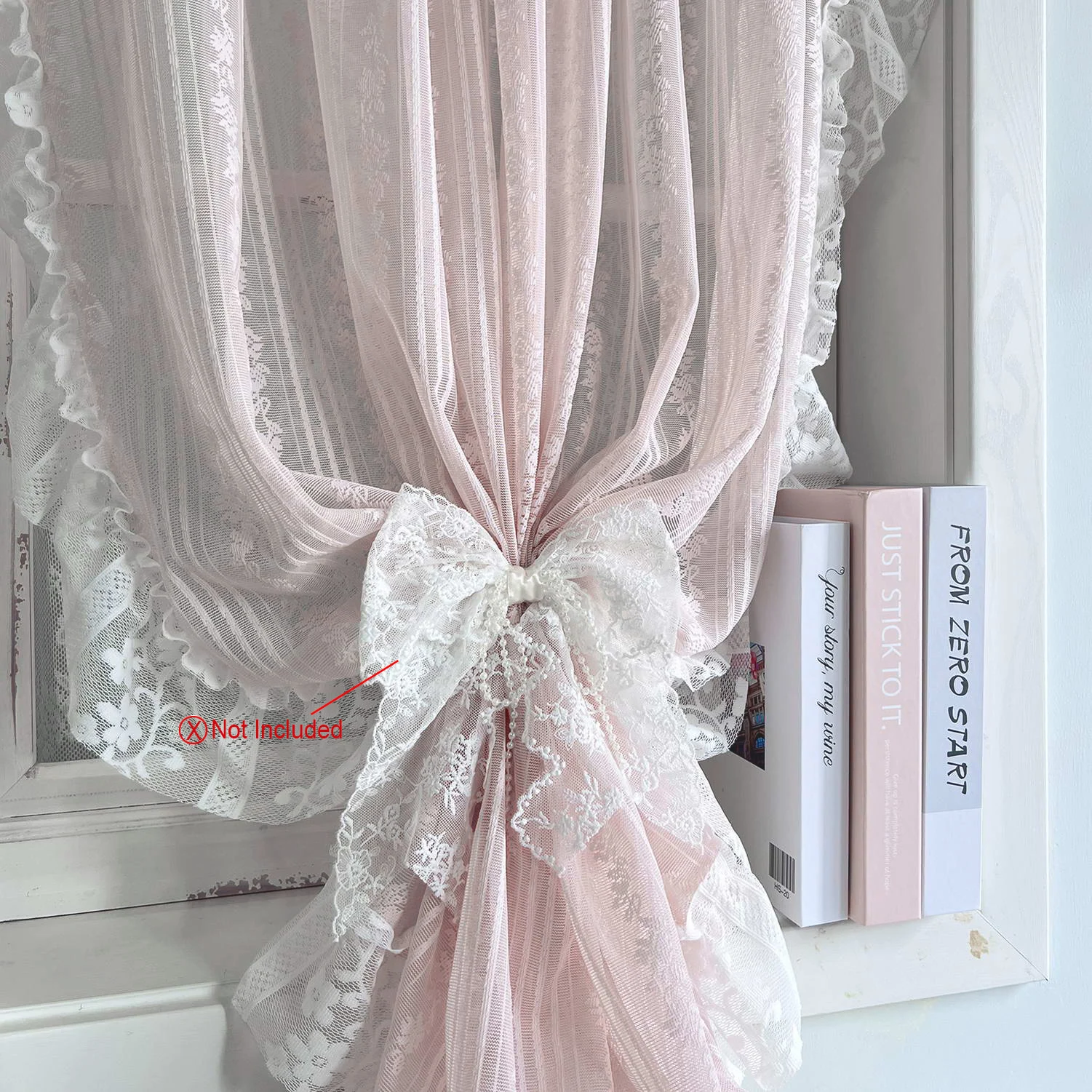 Romantic Ruffles Lace Barry Curtains Pastoral Floral Sheer Curtains for Cafe, Girls Room, Bedroom Decoration