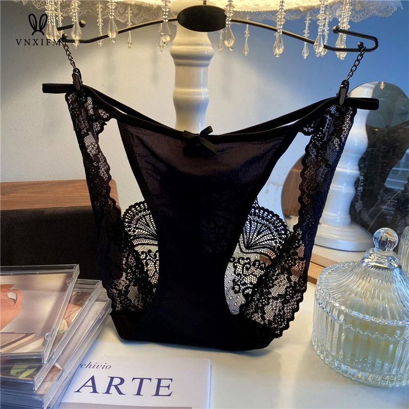 2024 French Style Super Hot Underwear Hollow Low Waist High Split Thin Strap Lace Briefs Women\'s Bow Satin Stitching Underwear