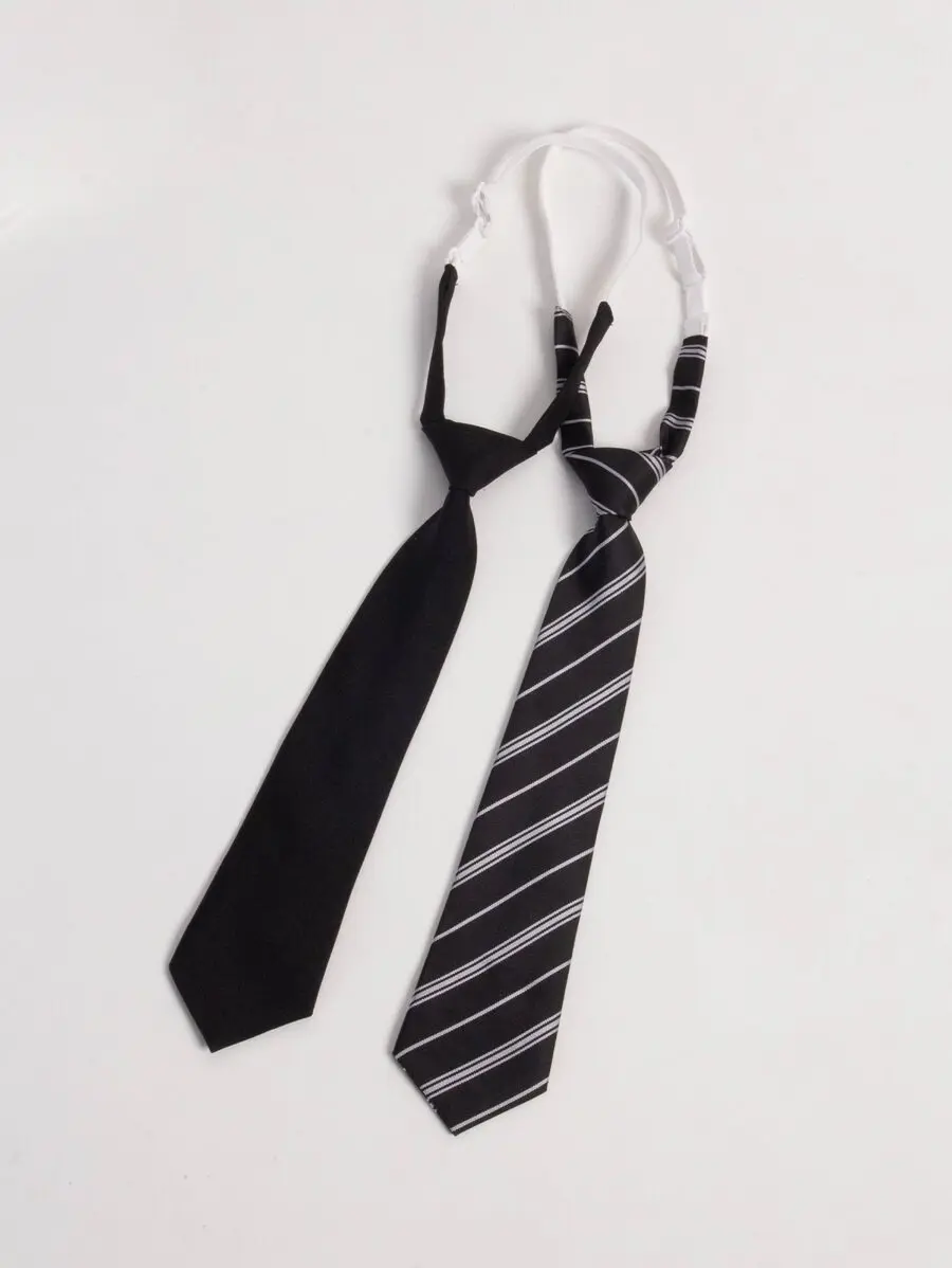 

Classic Adult Neck Tie Set Black Solid And Striped Pre-Tied Ties With Adjustable Strap