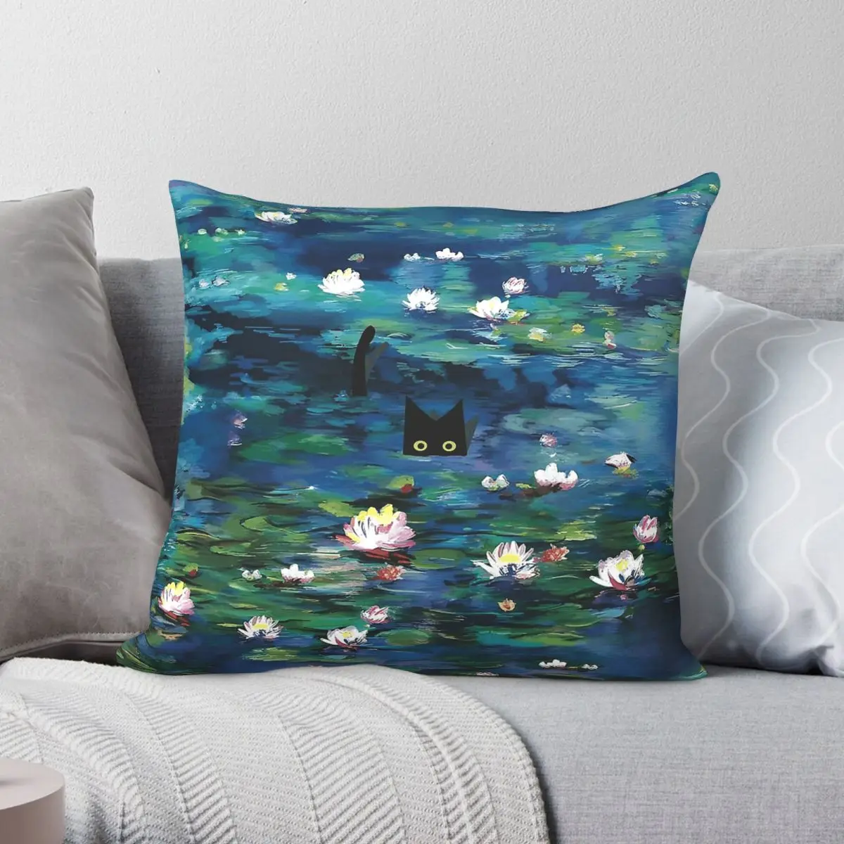 Claude Monet Water Lilies Square Pillowcase Polyester Linen Velvet Pattern Zip Decorative Throw Pillow Case Bed Cushion Cover