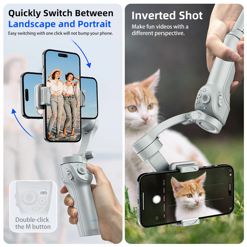 M01 3-Axis مثبت يدوي Gimbal للهاتف المحمول تبادل لاطلاق النار تسجيل فيديو مع ضوء ملء لهاتف Iphone، Xiaomi 15 الهواتف المحمولة