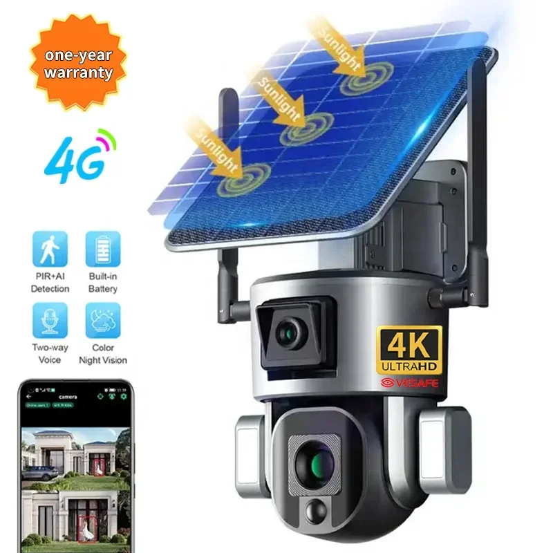 

VESAFE Dual Wire-free 4K UHD 8x 20x Optical Zoom Starlight Night Vision Solar Camera Y5 Waterproof Camera H.265 8mp Solar Camera