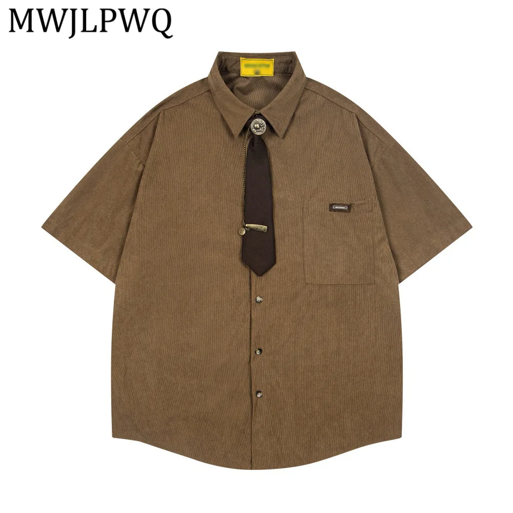 

Мужская рубашка с коротким рукавом в уличном стиле MWJLPWQ, свободная повседневная модель с отложным воротником, модный уличный стиль, новинка лета 2026, 14391