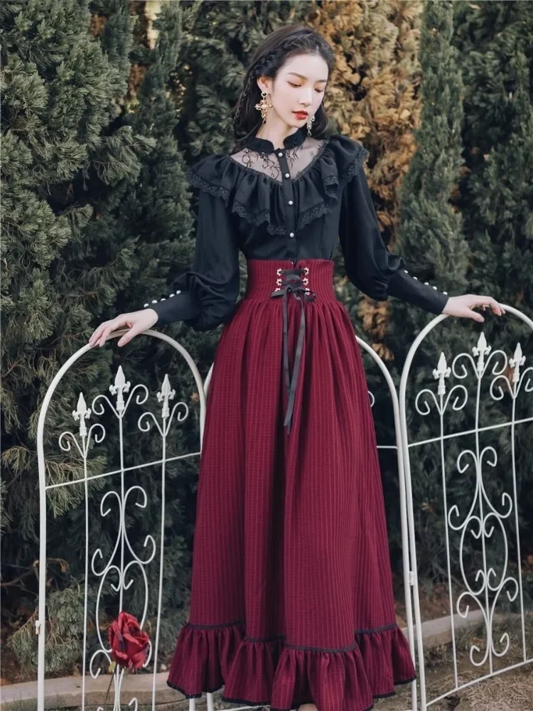 

Японская кавайная рубашка с рукавами-фонариками в стиле Лолиты для девочек, осенняя эстетичная кружевная лоскутная блузка в стиле Харадзюку Y2k, женские прозрачные топы Jk