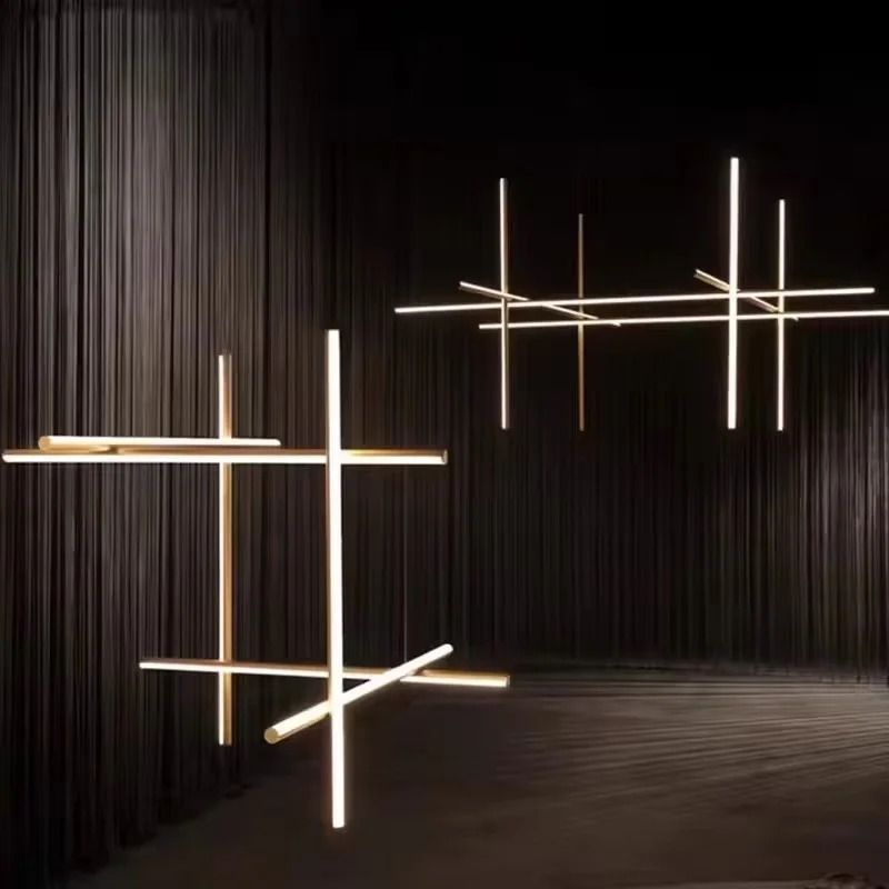 

Modern Custom design Tube Gold LED Chandeliers lustre Suspended Adjustable Hardware Ceiling Dimmable for bedroom luminaire