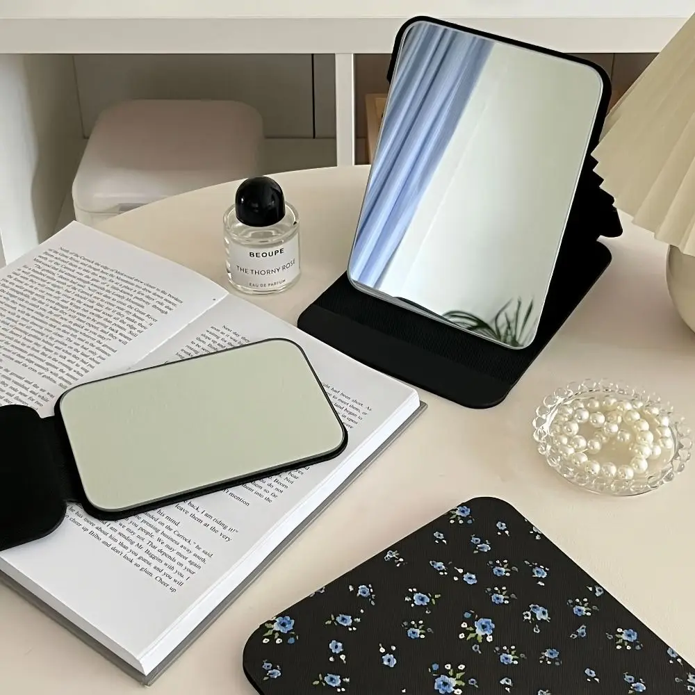 مرآة حامل سطح المكتب من جلد البولي يوريثان، مرآة لمستحضرات التجميل المدمجة، مرآة زينة قابلة للطي، خفيفة الوزن، مرآة مكياج قابلة للطي للجنسين