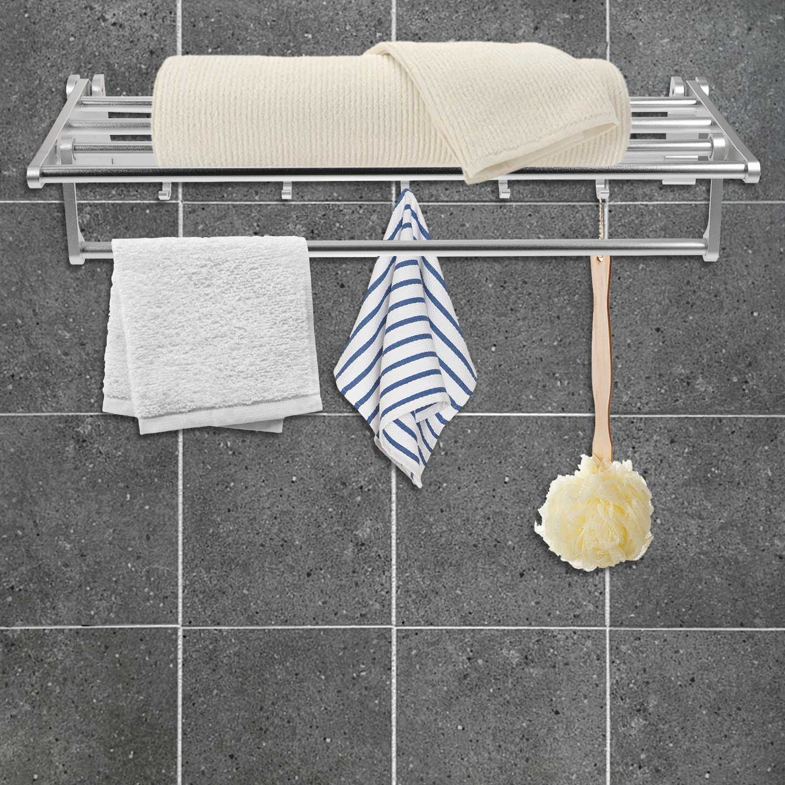 

Multifunctional Bathroom Towel Rack Wall Mounted Metal Storage Shelf Organzier for Shower Kitchen Punch Free Hanging Rack Home