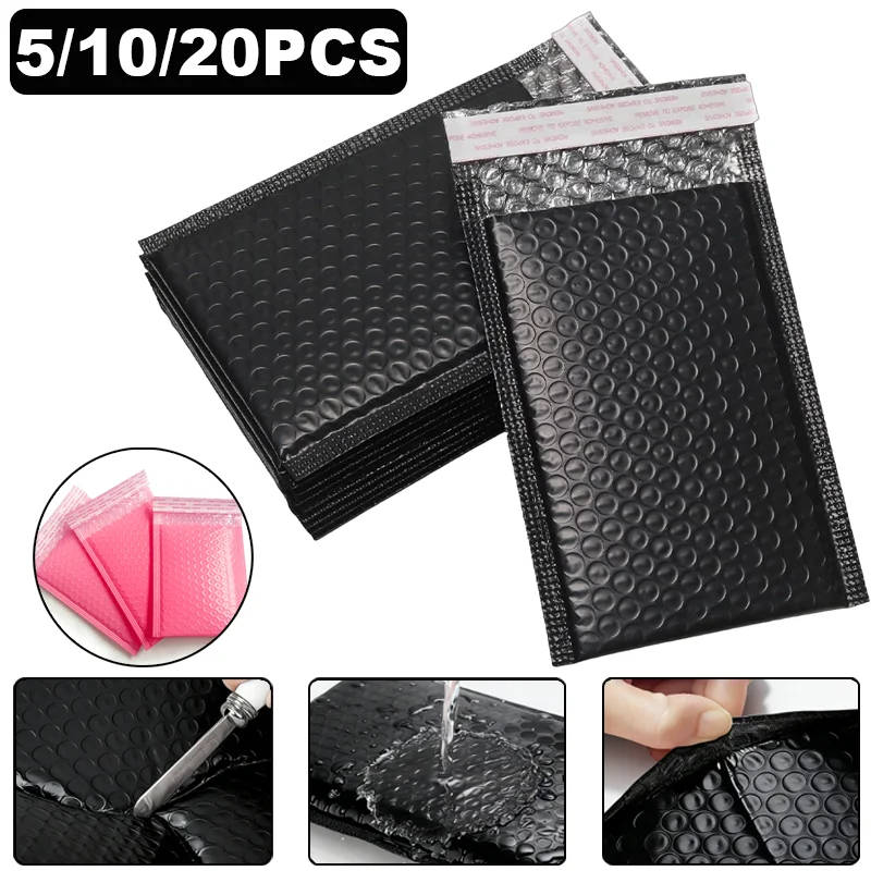 

5/10/20PCS Pink Black Poly Bubble Mailers Self Seal Padded Envelopes Shockproof Waterproof Shipping Bags for Clothing Packaging