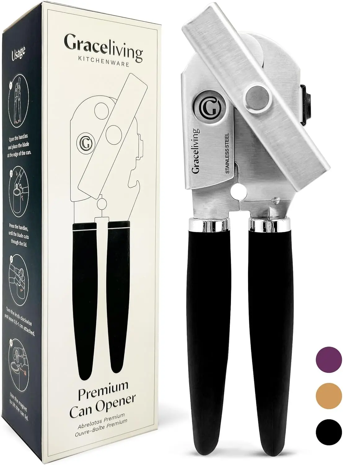 

Heavy Duty Magnetic Can Opener with Bottle Opener, Stainless Steel Blade, Soft Grip Handle for Easy Kitchen Use