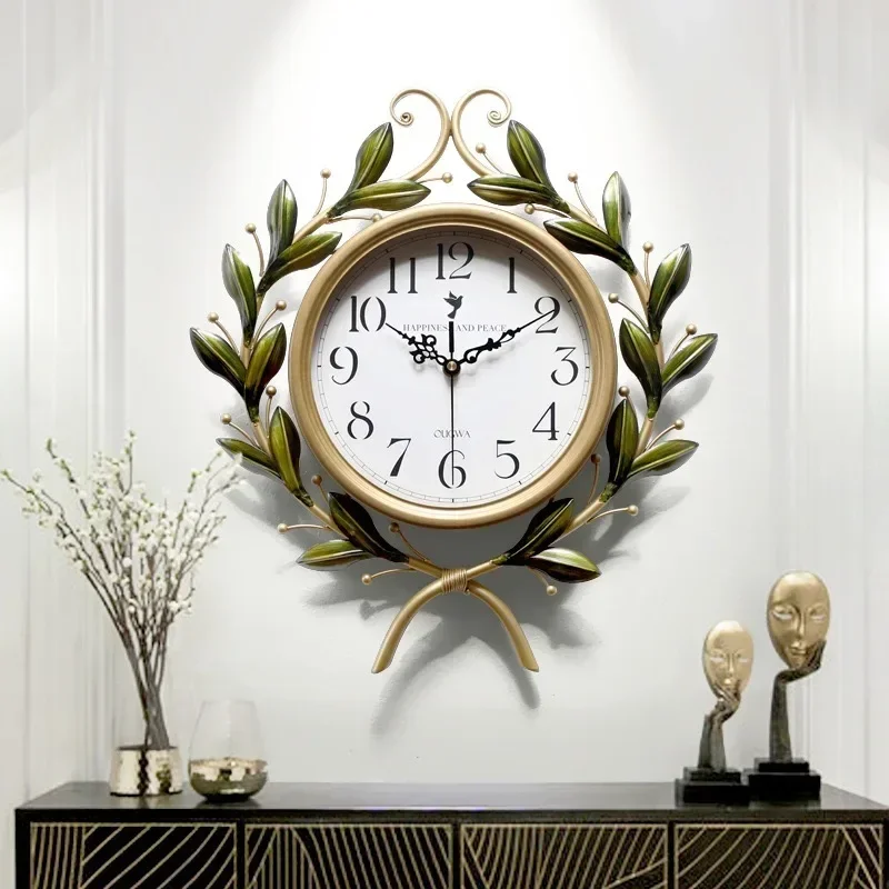 olive branch atmospheric wall clock, room art, silent wall watch, creative and fashionable European style household clock